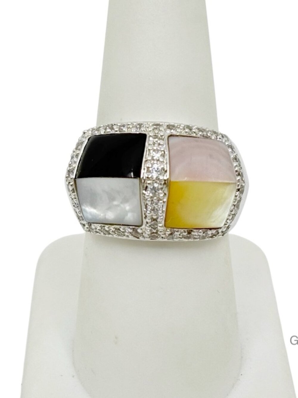 MIU sterling silver mother of pearl & cubic zirconia ring - GM1206